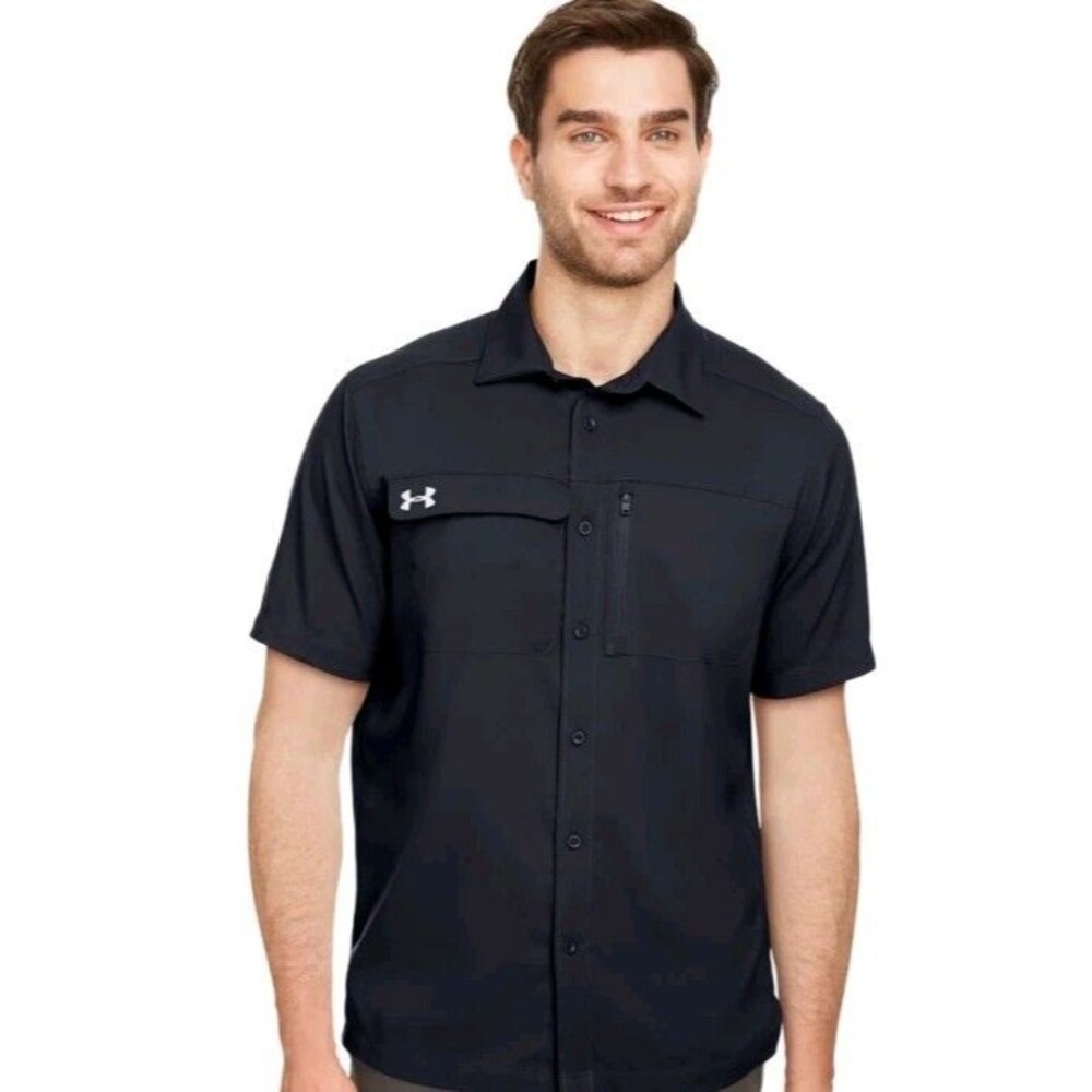 Under Armour UA Heat Gear Coach's Button Up Shirt Men's Large Loose Black